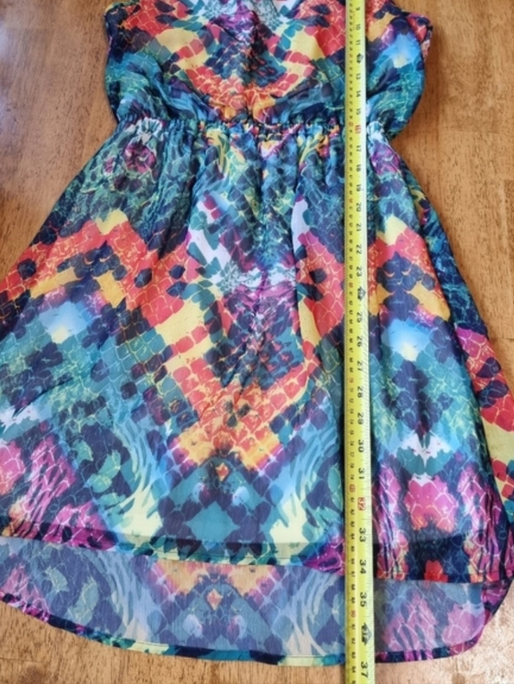 Eyeshadow Multicolor Abstract Print Racerback High-Low Dress Size M - Picture 7 of 7